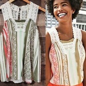 CAbi Striped Floral Blouse - Green, Pink, Brown